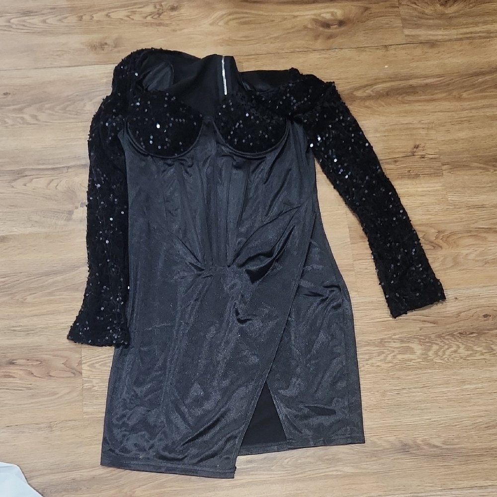 Black Sequin Off-Shoulder Dress